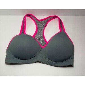 PINK Victoria’s Secret YOGA Push‑Up Sports Bra – Gray & Hot Pink – XS – Pre‑Love